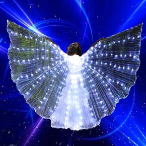 LED Isis Wings,Belly Dance Butterfly Wings Light Up Wings,Led Cape Glow Angel Wings with Telescopic Stick for Women Adults Halloween Christmas Carnival Party