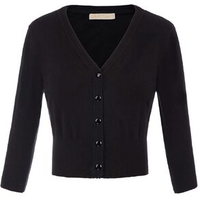 Belle Poque Women's 3/4 Sleeve Cropped Cardigan Shrugs Button Down Sweater