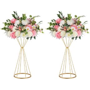 Nuptio Gold Wedding Centrepieces for Tables: 27 inch Tall Metal Flower Trumpet Vase 2 Pcs Flower Stand for Centerpieces, Artificial Flower Display Rack for Birthday Party Dinner Event Reception Decor
