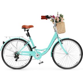 YITAHOME Beach Cruiser Bike for Women, 24 & 26 inch Commute Bike for Adults, 1 & 7 Speed Womens Bicycle with Basket Adjustable Seat, Multiple Color
