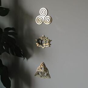 orenda design "5.9 inc Sacred Geometry Wall Art Gold 3 pcs (Flower of Life-Torus-Sri Yantra) Zen Home Decor Yoga Meditation Wall Art Spiritual Gift (Art1)