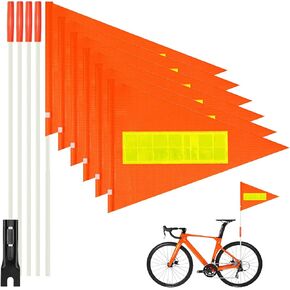 6PCS Orange Bike Safety Flag,Bike Flag with Pole for Safety 6 Ft Bicycle Safety Flag with Heavy Duty Fiberglass Flag Pole Orange Flag Double-sided Reflective Flag Adjustable Bicycle Flag Pole