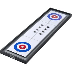 VEVOR Shuffleboard and Curling 2 in 1 Board Games, 45" Portable Tabletop Set, Two Sided Tabletop Shuffleboard with 8 Rolling Pucks, Shuffleboard and Curling Combo Game Set for Kids and Family