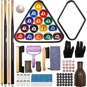 95pcs Pool Table Accessories Pool Set,Pool Balls Billiard Set with Triangle and diamond ball Rack,Pool Cue,Cue Chalk, Pool Cue Tip,Table Stickers,Cue Cloth,Pool Table Brush Set, Pool Cue Cleaner Set