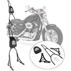 INNOGLOW Sissy Bar with Backrest Motorcycle PU Backrest Passenger Pad Driver Rider Sissy Bar Fits For Harley Sportster XL883 XL1200 04-UP (Black)