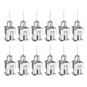 HARFINGTON 12pcs 25Gauge Stainless Steel Dispensing Needles, 1/4" All Metal Glue Needle Tube Blunt Tips Luer Lock for Thick Liquids, Ink, Glue, Lab Use