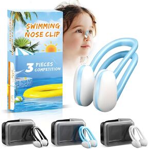 Swimming Nose Clip - 3 Packs Silicone Waterproof Swim Nose Plugs for Kids Age 7+ (Pink, Orange & Purple)