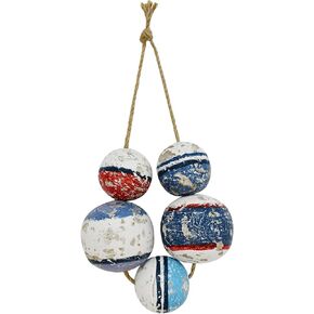 Veclotch Wooden Buoy Floating Ball Nautical Wall Decor, Rustic Distressed Wood Fishing Buoy Decorative Marine Bouys Beach Bathroom Ocean Home Decorations Coastal Theme Nautical Gifts (L), Large
