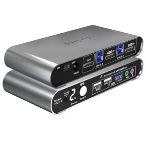 2 Ports DP USB 2.0 KVM Switch 4K@60Hz with Wired Remote for 2 Computers and 1 Monitor, Digital Display Aluminum Body Cables inclued