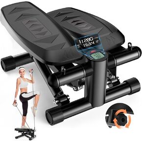 Steppers for Exercise at Home, Adjustable Pedal Height Stair Steppers with Resistance Bands for Home Fitness, Mini Steppers with 330LBS Loading Capacity, Exercise Equipment with Stepper Mat