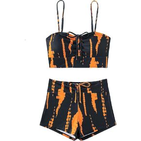 SHENHE Women's Tie Dye Tankini Swimsuits High Waisted Tummy Control Bikini Sets