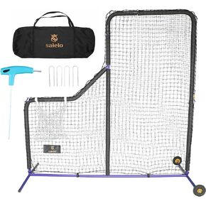Heavy Duty 7x7 ft L Screen Portable Pitching Net with Allen Key Bolts for Steady Structure Easy to Assemble Baseball Pitching Training with Wheels and Carry Bag Protection for All Levels
