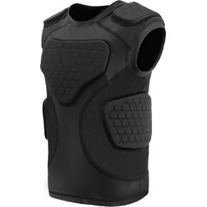 Youth Football Padded Shirt, Chest Rib Protector, Compression Padded Vest with 5-Pad for Sports Paintball Football Baseball Lacrosse