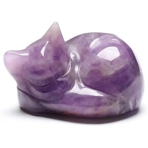 Jovivi Tiger Eye Sleeping Cat Crystal Figurine,1.6" Natural Stone Polished Carved Gemstones Lucky Kitten Statue Sculpture Home Office Desk Decor Cat Gifts for Women Cat Lovers