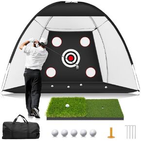 Golf Net: 10x7ft Golf Practice Net for Backyard Chipping Driving with Dual-Turf Golf Hitting Mat, All-in-1 Outdoor Indoor Golf Hitting Net with Multiple Targets, Golf Aid for Men/Golf Lovers