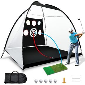 Golf Net, 10x7ft Automatic Ball Return System Golf Nets for Backyard Driving Chipping, Golf Practice Net with Tri-Turf Golf Hitting Mat,Golf Training Net for Garage Indoor Outdoor