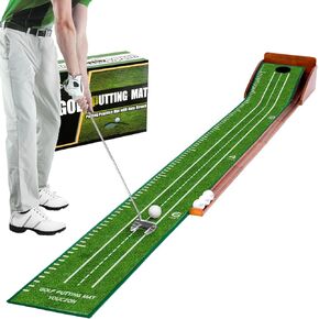 Putting Green,Golf Putting mat,Portable Indoor Golf Putting Green - Easy to Assemble, Automatic Ball Return, Wrinkle-Free Natural Rubber Mat, Solid Wood Construction
