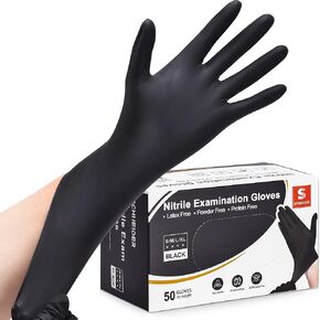 Schneider Nitrile Exam Gloves, Large, 200-ct Box, 4-mil, Black Disposable Gloves Latex-Free, Powder-Free, Food Safe, Medical Gloves for Cooking, Cleaning, Examination