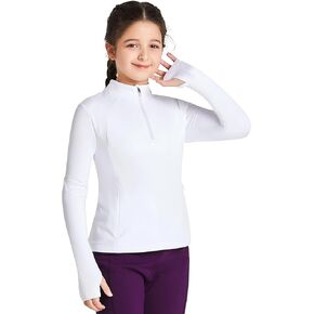 FitsT4 Sports Girls Fleece Long Sleeve Shirts Thumbhole Horse Riding Shirt Kids Equestrain Half Zip Thermal Jacket