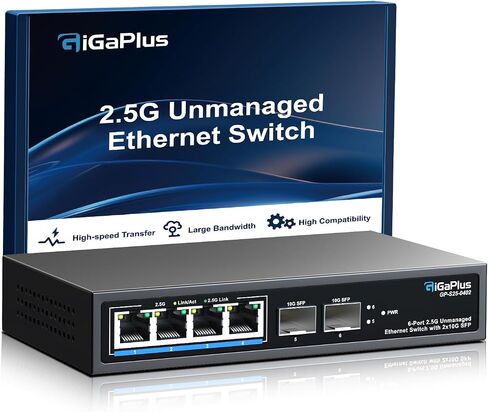 10 Port 2.5Gb Unmanaged PoE Switch with 8*2.5G Base-T PoE Ports, 2*10G SFP+ Uplink, 802.3af/at (PoE+), 80Gbps Switching Capacity, GigaPlus 2.5G PoE Switch for 2.5Gb NAS/PC, WiFi6 Router, Wireless AP in Saudi Arabia