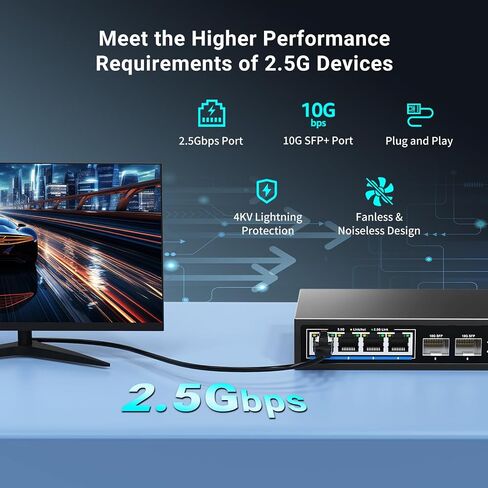 10 Port 2.5Gb Unmanaged PoE Switch with 8*2.5G Base-T PoE Ports, 2*10G SFP+ Uplink, 802.3af/at (PoE+), 80Gbps Switching Capacity, GigaPlus 2.5G PoE Switch for 2.5Gb NAS/PC, WiFi6 Router, Wireless AP in Saudi Arabia