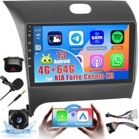 Hkity Android Car Stereo لـ 2013-2018 KIA Cerato K3 Forte Radio 2+64GB 9 بوصة تعمل باللمس راديو السيارة اللاسلكي Carplay Android Auto Support GPS Navigation WiFi Bluetooth FM EQ كاميرا احتياطية in Saudi Arabia