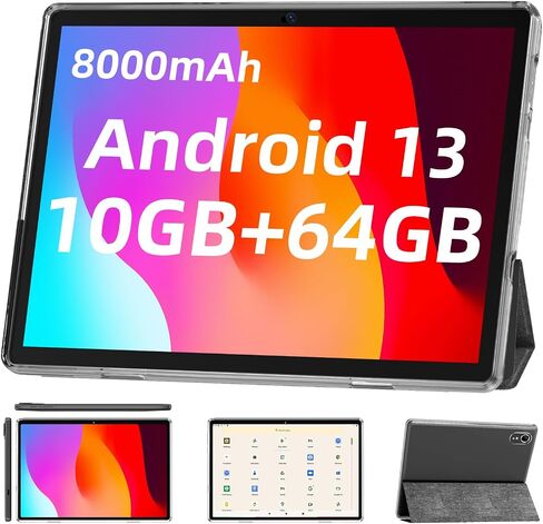 أجهزة لوحية Android 13، كمبيوتر لوحي مقاس 10 بوصات مع حافظة، سعة 10 جيجابايت + 64 جيجابايت + 512 جيجابايت، بطارية كبيرة 8000 مللي أمبير في الساعة، مكبرات صوت ستيريو مزدوجة، واي فاي، بلوتوث، معالج رباعي النواة، شاشة لمس عالية الدقة، كمبيوتر لوحي in Saudi Arabia