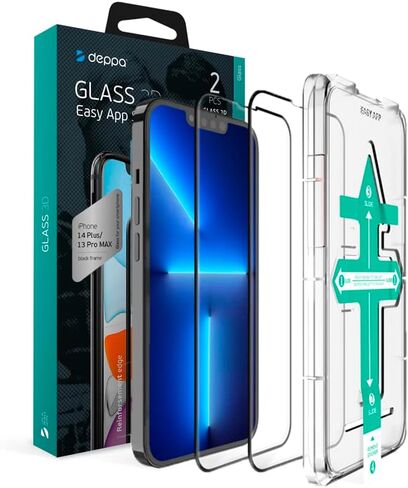 Deppa [2 Pack Premium Screen Protector for iPhone 13 Pro/13/14 (6.1') Tempered Glass/ 3D Edge to Edge Full Coverage |Case Compatible| with Easy Install Kit Tray [Video Guide] in Saudi Arabia