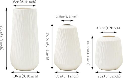 White Ceramic Vase Set of 3 Modern Minimalist Bohemian Home Decor Vase Farmhouse Rustic Mantel and Shelf Decor Spacious Vase for Living Room Entryway Countertop Accents and Gift in Saudi Arabia