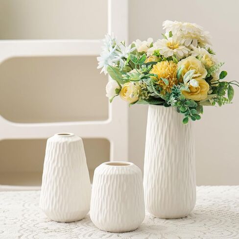 White Ceramic Vase Set of 3 Modern Minimalist Bohemian Home Decor Vase Farmhouse Rustic Mantel and Shelf Decor Spacious Vase for Living Room Entryway Countertop Accents and Gift in Saudi Arabia