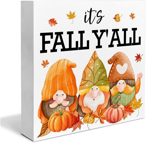 Fall Home Decor, Pumpkins Leaves Wooden Sign Decor Desk Sign Rustic Autumn Wooden Block Sign Rustic Home Shelf Wall Decoration in Kuwait