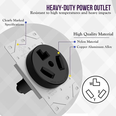 ENERLITES 50 Amp Receptacle Outlet, NEMA 10-50R, Residential Commercial Industrial Grade, Outdoor/Indoor, 3-Pole, 3 Wire, No Ground Contact, (10,8,6,4) AWG, UL Listed, 125/250V, 67500-BK, Black in Saudi Arabia