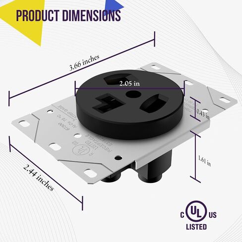 ENERLITES 50 Amp Receptacle Outlet, NEMA 10-50R, Residential Commercial Industrial Grade, Outdoor/Indoor, 3-Pole, 3 Wire, No Ground Contact, (10,8,6,4) AWG, UL Listed, 125/250V, 67500-BK, Black in Saudi Arabia