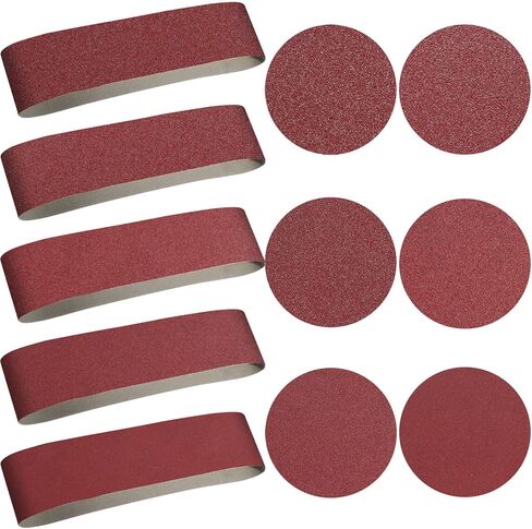 Blulu 88 Pieces Alumina Sanding Belts Includes 4 x 36 Inch Sanding Belts (80/120/150/240/400 Grits) and 6 Inch Self Stick No Hole Alumina Sanding Disc in Saudi Arabia