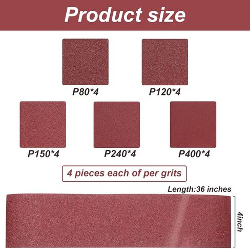 Blulu 88 Pieces Alumina Sanding Belts Includes 4 x 36 Inch Sanding Belts (80/120/150/240/400 Grits) and 6 Inch Self Stick No Hole Alumina Sanding Disc in Saudi Arabia