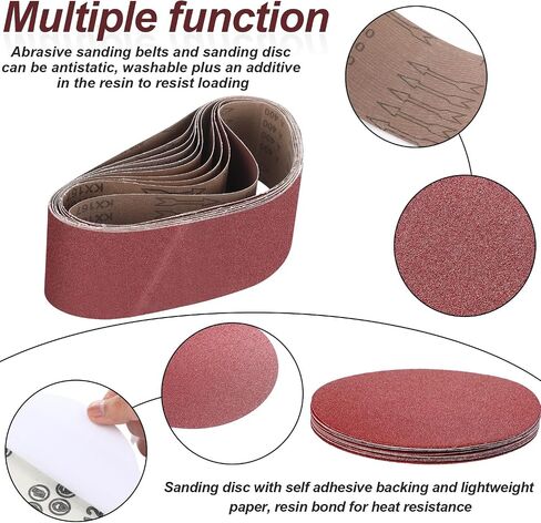 Blulu 88 Pieces Alumina Sanding Belts Includes 4 x 36 Inch Sanding Belts (80/120/150/240/400 Grits) and 6 Inch Self Stick No Hole Alumina Sanding Disc in Saudi Arabia