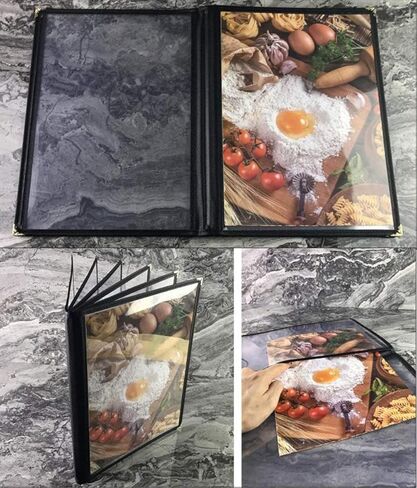 أغطية قائمة MIDELONG مقاس 8.5 × 11 بوصة حامل قائمة المطاعم، 4 صفحات 8 عرض أغطية قائمة المطاعم الشفافة الشفافة، تناسب ورق مقاس A4 لقائمة المطاعم والبار والمقهى والمطبخ المنزلي، حزمة من 1 in Kuwait