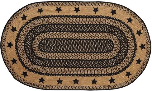 VHC Brands Farmhouse Primitive Jute Accent Rectangle Rug Stencil Stars w/ Floor Pad 27"x48" in Saudi Arabia