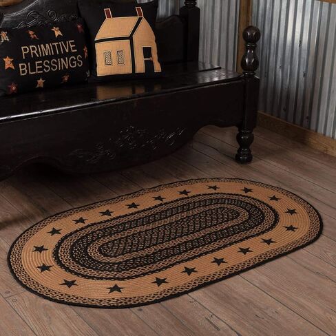 VHC Brands Farmhouse Primitive Jute Accent Rectangle Rug Stencil Stars w/ Floor Pad 27"x48" in Saudi Arabia