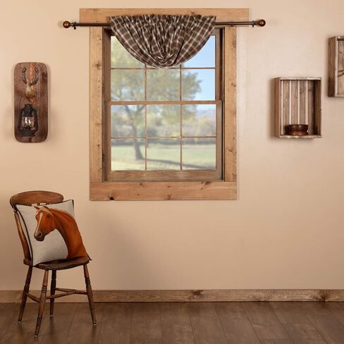 ستائر نافذة المطبخ من ماركة VHC Rustic & Lodge - زوج Wyatt Prairie Swag، كاكي أسمر in Saudi Arabia