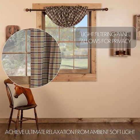 ستائر نافذة المطبخ من ماركة VHC Rustic & Lodge - زوج Wyatt Prairie Swag، كاكي أسمر in Saudi Arabia