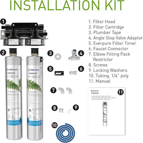 مجموعة خرطوشة فلتر Pentair Everpure H-1200 سريعة التغيير، EV928201، حزمة مزدوجة بديلة للاستخدام في نظام مياه الشرب Everpure H-1200، سعة 1000 جالون، 0.5 ميكرون in Kuwait