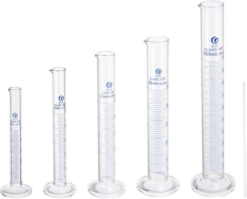PATIKIL 5/10/25/50/100ml Graduated Cylinder, 3.3 Borosilicate Glass Measuring Cylinder Round Base with Glass Rod for Lab Experiment, Clear in Saudi Arabia