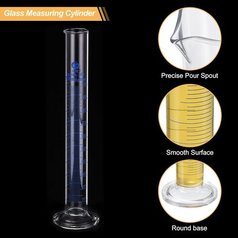 PATIKIL 5/10/25/50/100ml Graduated Cylinder, 3.3 Borosilicate Glass Measuring Cylinder Round Base with Glass Rod for Lab Experiment, Clear in Saudi Arabia