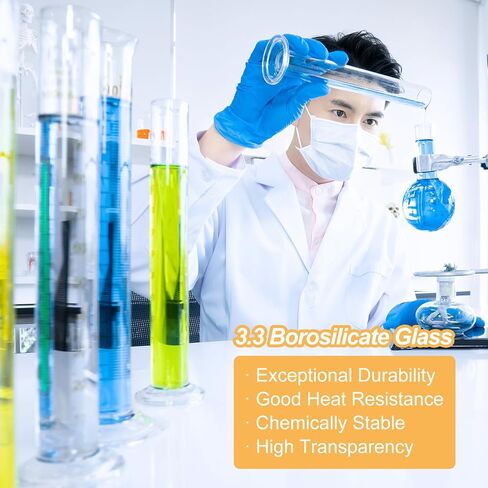 PATIKIL 5/10/25/50/100ml Graduated Cylinder, 3.3 Borosilicate Glass Measuring Cylinder Round Base with Glass Rod for Lab Experiment, Clear in Saudi Arabia