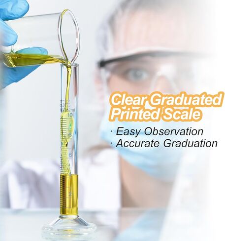 PATIKIL 5/10/25/50/100ml Graduated Cylinder, 3.3 Borosilicate Glass Measuring Cylinder Round Base with Glass Rod for Lab Experiment, Clear in Saudi Arabia