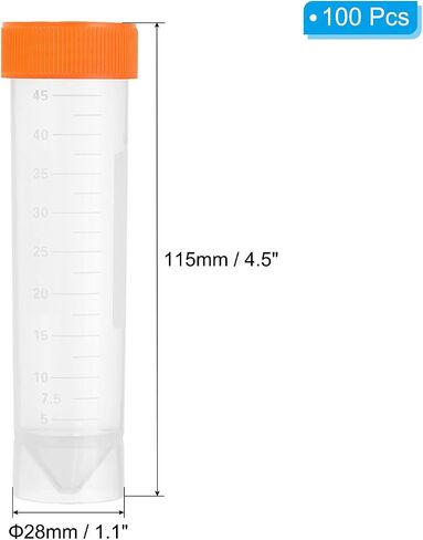 PATIKIL 50ML Plastic Centrifuge Tubes, 100 Pcs Self Standing Test Tube Container with Leak-Proof Screw Caps and Graduated Marks for Laboratory Liquid, Orange in Saudi Arabia