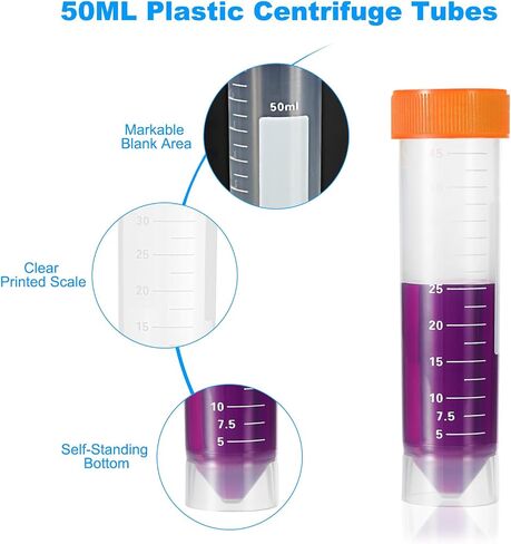 PATIKIL 50ML Plastic Centrifuge Tubes, 100 Pcs Self Standing Test Tube Container with Leak-Proof Screw Caps and Graduated Marks for Laboratory Liquid, Orange in Saudi Arabia