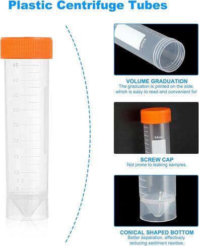 PATIKIL 50ML Plastic Centrifuge Tubes, 100 Pcs Self Standing Test Tube Container with Leak-Proof Screw Caps and Graduated Marks for Laboratory Liquid, Orange in Saudi Arabia