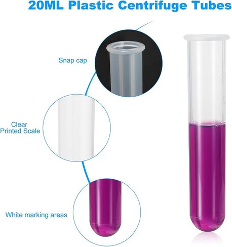 PATIKIL 20ML Plastic Centrifuge Tubes, 40 Pcs Round Bottom Centrifuge Tube with Screw Caps and Graduated Marks Write-on Spot for Laboratory Liquid, Clear in Saudi Arabia
